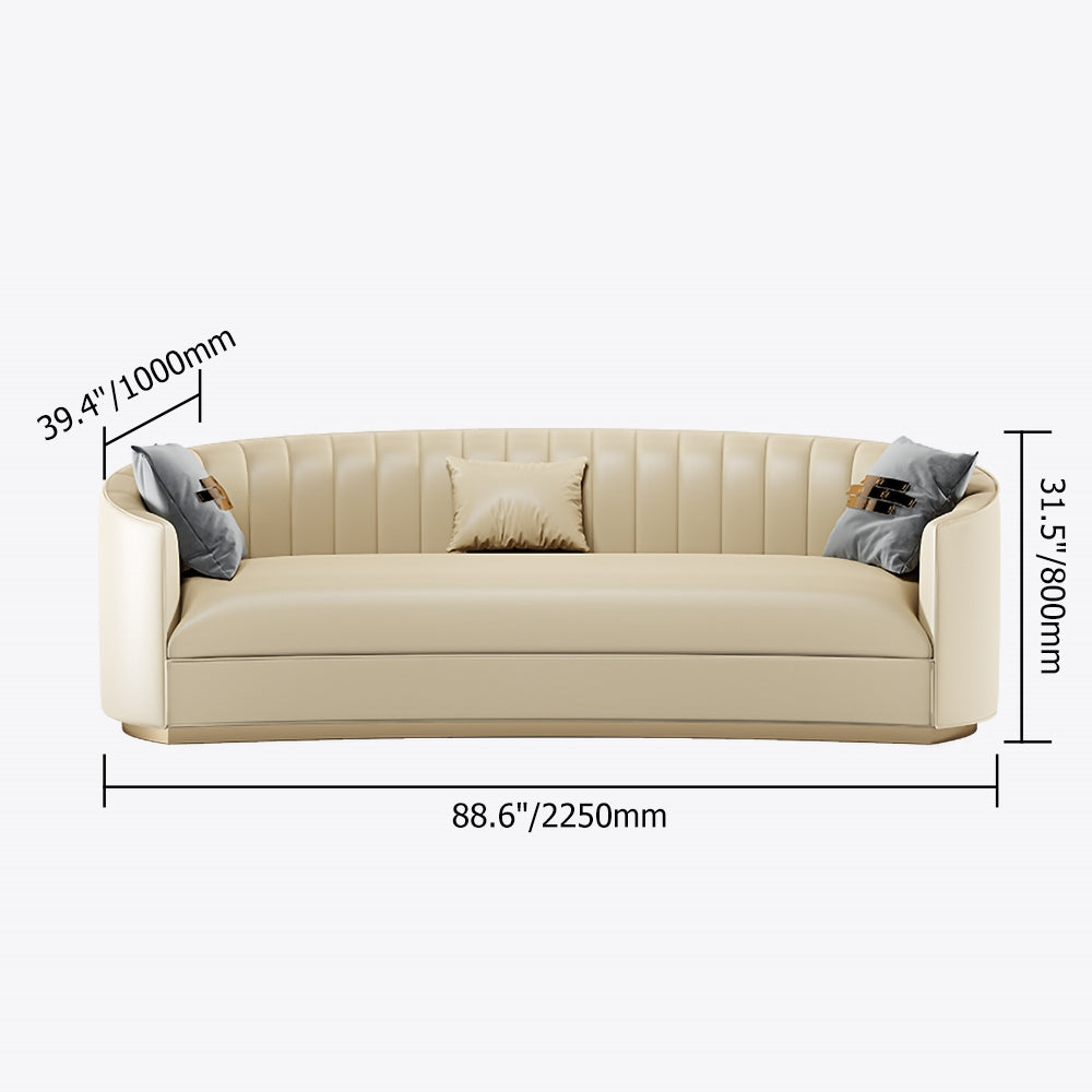 88.6“ Beige Curved Microfiber Leather Sofa Upholstered Couch with Gold Leg