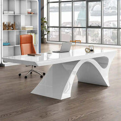 2-piece minimalist white office desk and adjustable chair