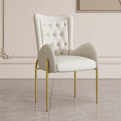 Oakic White PU Leather Upholstered Dining Chair Modern Tufted Wingback Chair with Arm - Front view in dining room setting