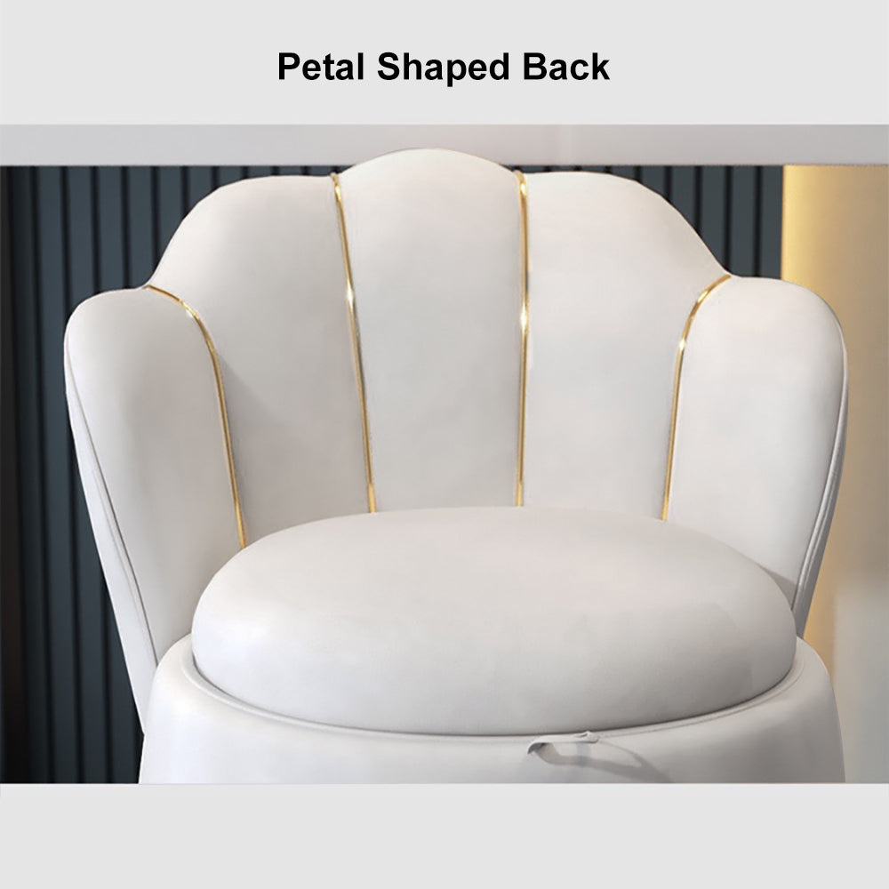 Modern White Swivel Velvet Vanity Stool Petal Back Makeup Accent Chair