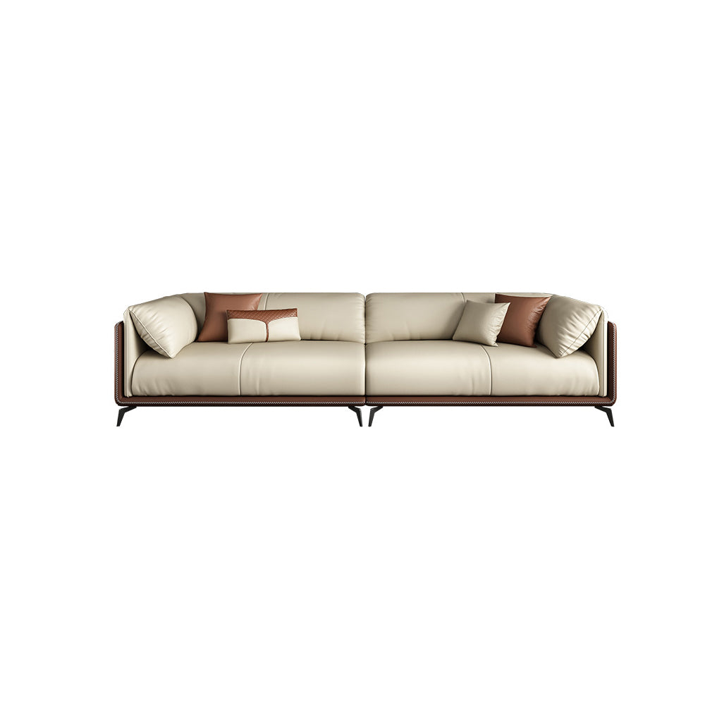 3 Pieces Living Room Set Microfiber Leather Upholstered Sofa in Brown & Beige
