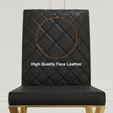 Modern Black Upholstered Leather Dining Table Chair Gold Legs Set of 2