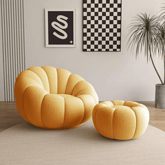 Comfortable White Boucle Sherpa Accent Chair with Swivel base and charming Pumpkin design