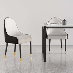 Modern white and orange dining chairs with metal legs, set of 2, made of PU leather for stylish dining room furniture