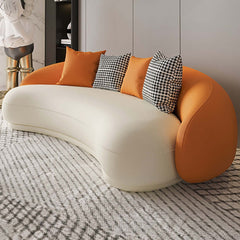 Modern orange and white leather upholstered sofa for three people seating