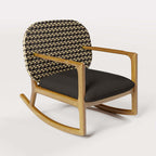 Teak and rattan 3-piece outdoor sofa set with natural wood rocking chair and cushions