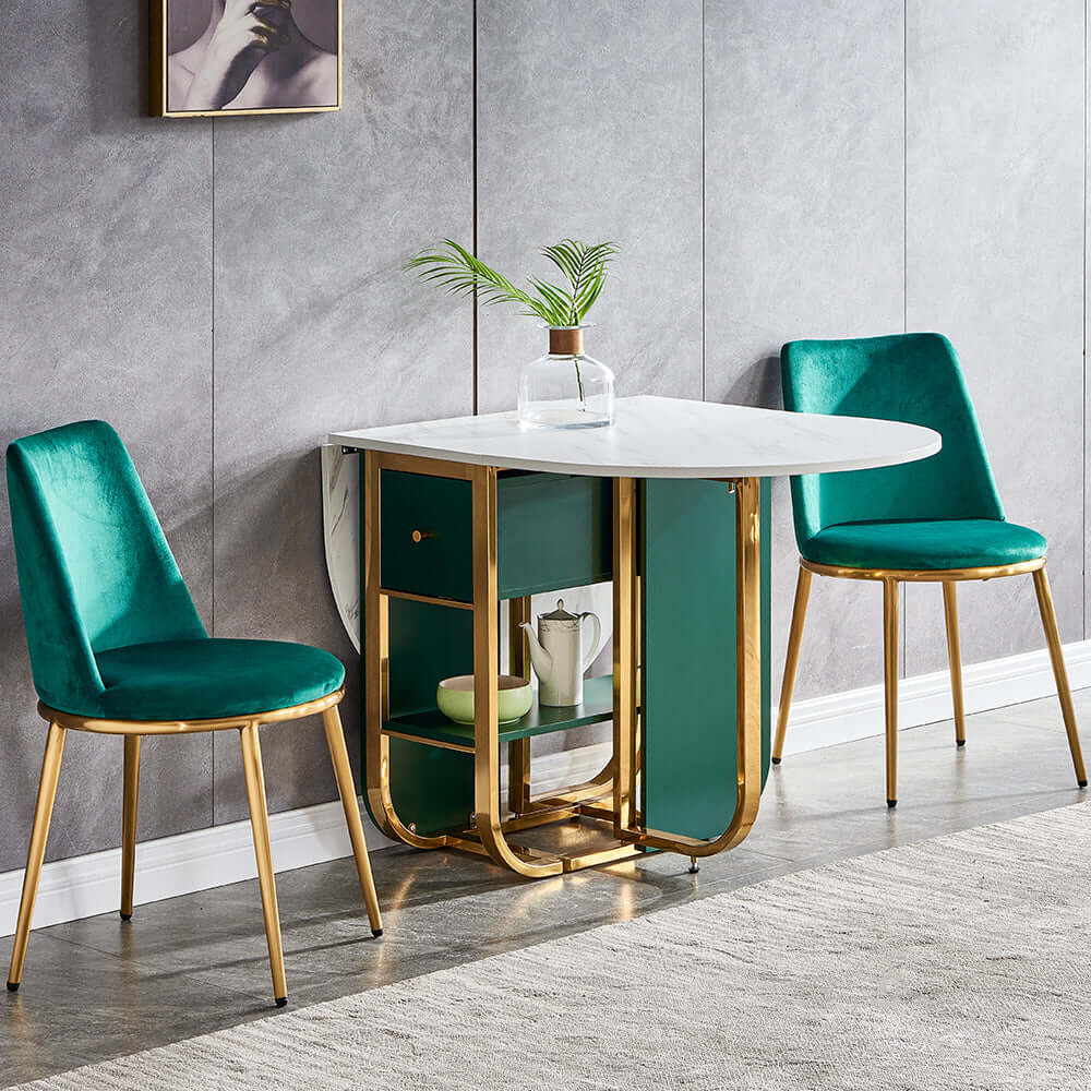 Modern high-back velvet dining chair with gold brass legs sold as a set of two