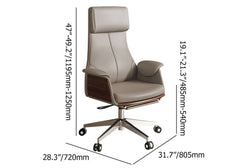 High back white leather executive office chair with adjustable recline and swivel