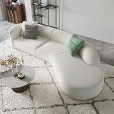 134" Curved White Sectional Sofa Upholstered 5Seater Floor Sofa FauxFur Polyester