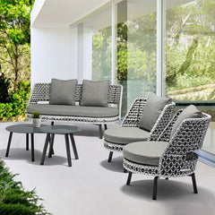 5-piece outdoor rattan patio conversation set with rotating armchair and round end table