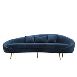 Modern 63" Pink Velvet Curved Sofa Gold Metal Toss Pillow Included