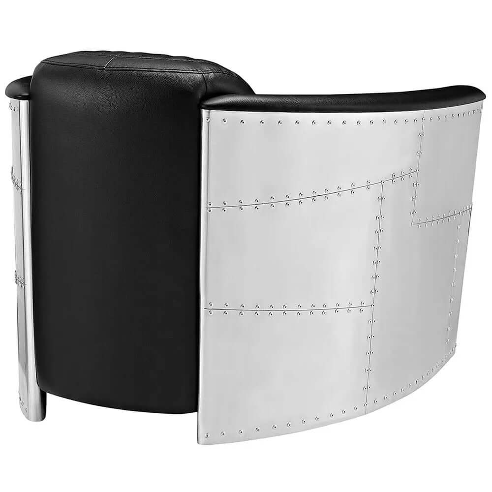 Modern Industrial Loft Black Barrel Accent Chair featuring High-Quality PU Leather Upholstery