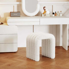 Modern White Teddy Velvet Vanity Stool Backless Makeup Accent Chair for Stylish Room Decor