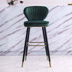 Attractive set of 3 blue velvet bar stools with backrest for contemporary kitchens