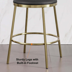 Elegant beige fake leather cushioned round counter stool with back pair