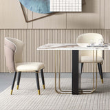 71" 7Piece Rectangle StoneTop Dining Table with Pedestal Base
