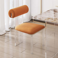 Modern upholstered orange velvet dining chairs in a set of 2, acrylic side chairs