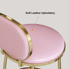 Elegant beige fake leather cushioned round counter stool with back pair