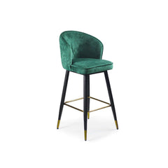 Blue tufted upholstered velvet counter height bar stool with footrest