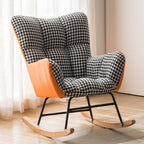 Modern upholstered rocking chair featuring LeathAire and cotton & linen, perfect for any living space