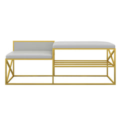 Chic modern white and gold upholstered bench for entryway decor