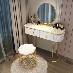 Nordic White Glossy Makeup Vanity with Oval Design and 2 Spacious Drawers