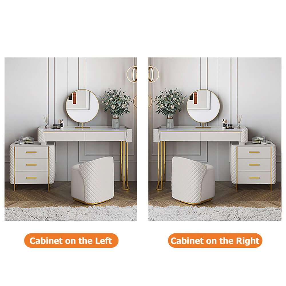 White Makeup Vanity Set Extendable Dressing Table Seat & Mirror Included