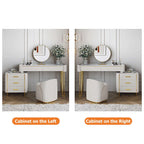 White Makeup Vanity Set Extendable Dressing Table Seat & Mirror Included