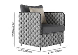 27.6" Wide Modern Aluminum & Rope Outdoor Patio Sofa with Cushion in Gray