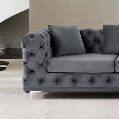 LShaped curved gray velvet sectional sofa with plush velvet upholstery