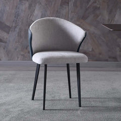 Elegant gray upholstered armchair with carbon steel legs and blue fabric - set of 2 dining chairs