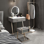 Small Faux Marble Makeup Vanity Set with Vanity Stool in PU Leather Upholstery