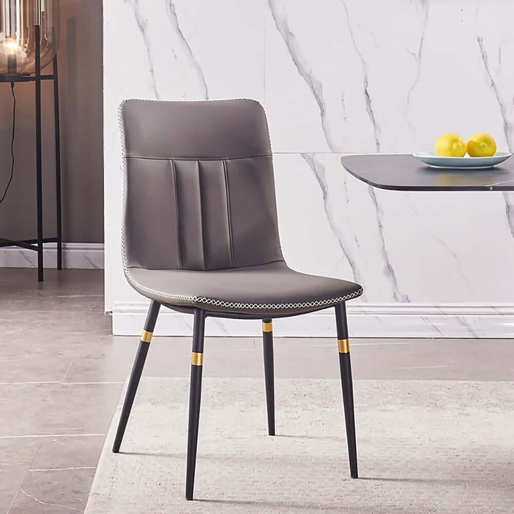 Modern high back dining chairs upholstered in luxurious leather set of 2 メイン画像