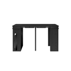 Contemporary walnut and gray dining set with extendable table, 4 chairs, and stylish storage sideboard