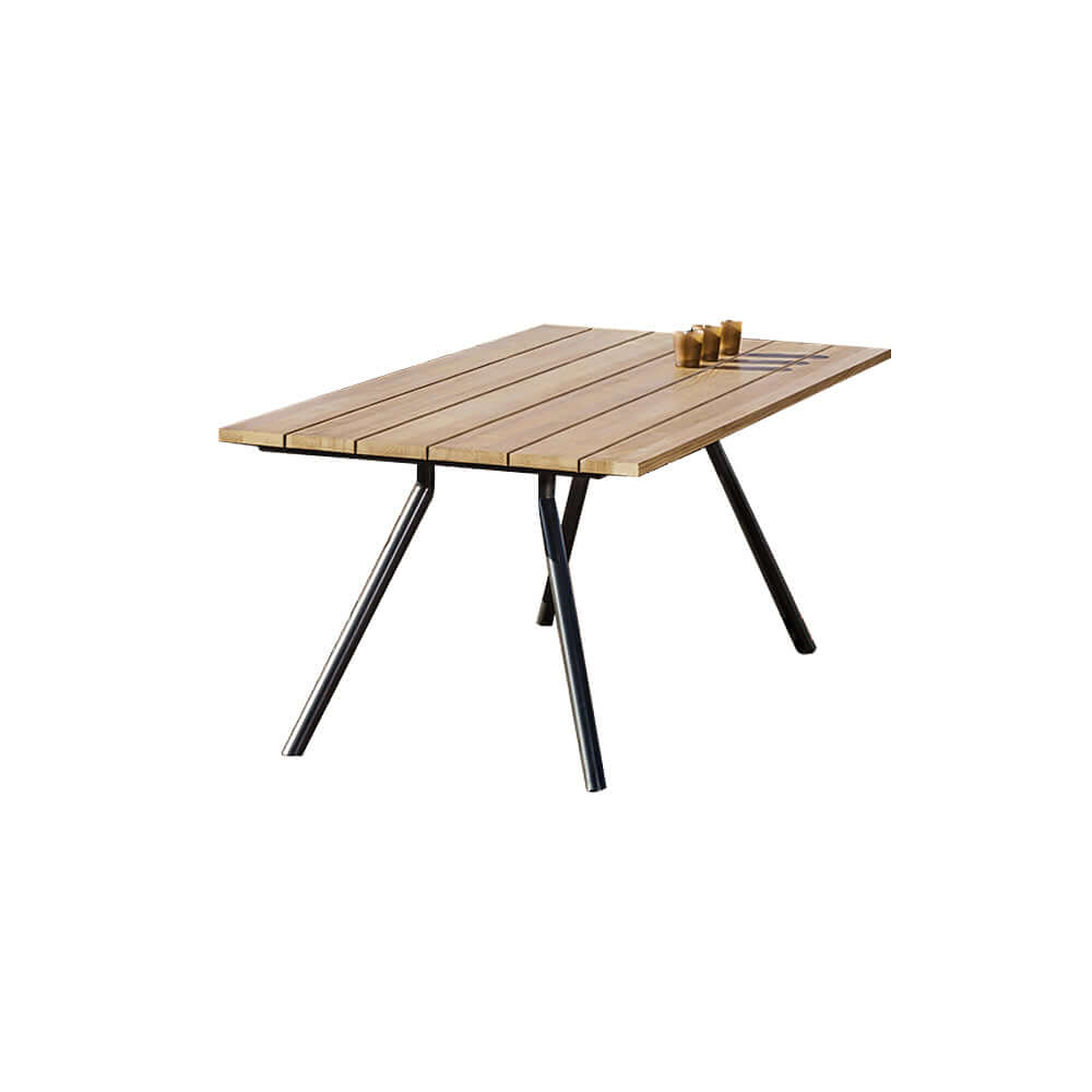 Elegant 7-piece aluminum outdoor patio dining set with a teak wood top table and durable rope chairs for comfortable seating