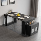 Contemporary walnut and gray dining set with extendable table, 4 chairs, and stylish storage sideboard