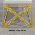 Contemporary white and gold upholstered bench for entryway decor