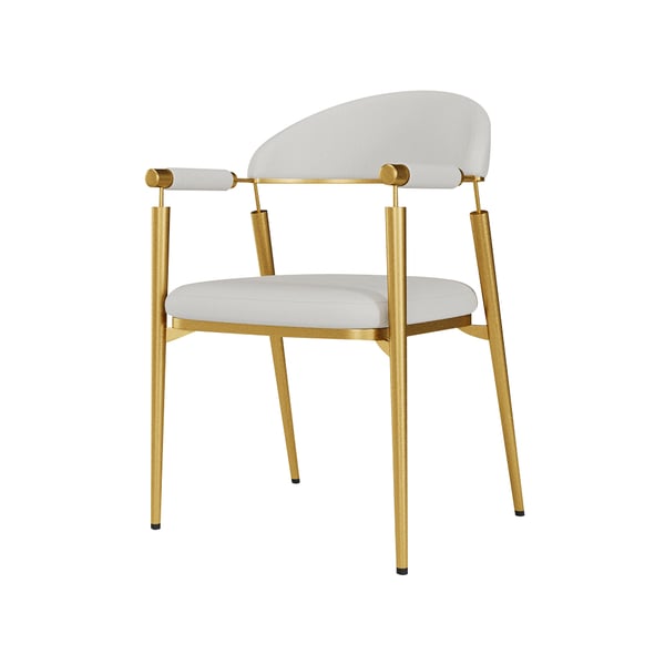 Set of 2 Curvice white PU leather dining chairs with curved back and stainless steel arms