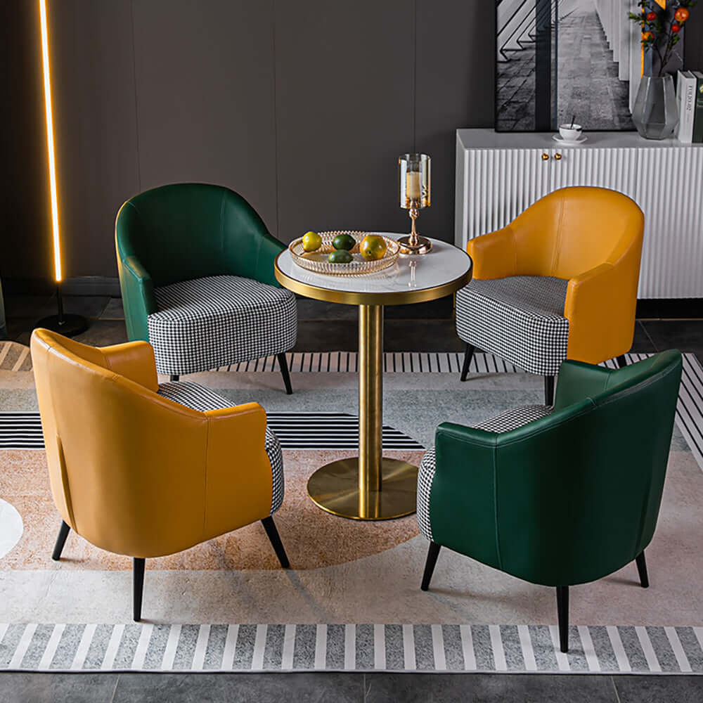 Elegant houndstooth accent chair in green with comfortable linen upholstery