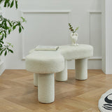 Modern White Bedroom Bench Boucle Tufted Long Bench with 4 Legs