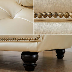 Luxurious Champagne Faux Leather Sofa with Ottoman and Seating for 4