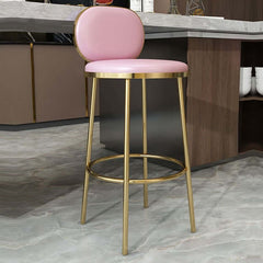 Stylish beige fake leather cushioned round height stool with back set of 2