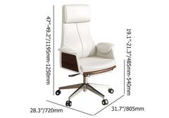 White leather ergonomic desk chair with adjustable swivel and high back support