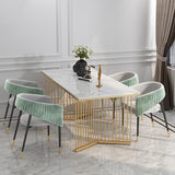 Modern Velvet Upholstered Dining Chair Accent Chair in Green Metal