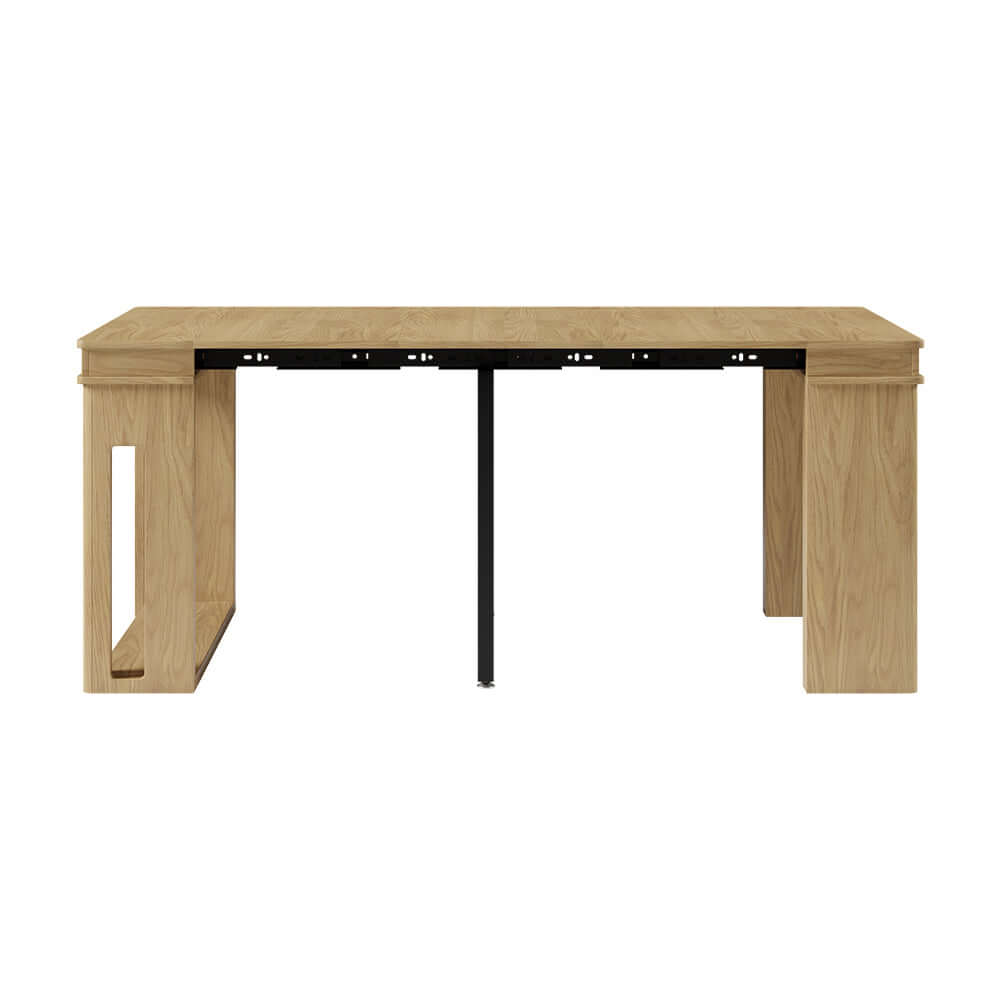 Modern extendable dining table with 4 chairs and rectangle storage sideboard in elegant walnut and gray finish