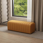 Modern orange leather entryway bench with channel tufting design and 47.2'' size