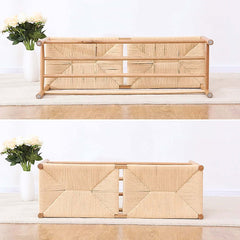 Unique modern design natural rattan bench with wooden legs for comfortable dining experience