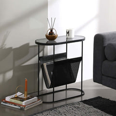 Oval side table with magazine holder perfect for sofa or lounge area