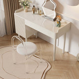 Modern White Vanity Stool with Back Velvet Upholstered Acrylic Vanity Chair for Bedroom
