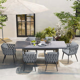 7 Pieces Gray Aluminum Outdoor Patio Dining Set with Extendable Table and Woven Armchair